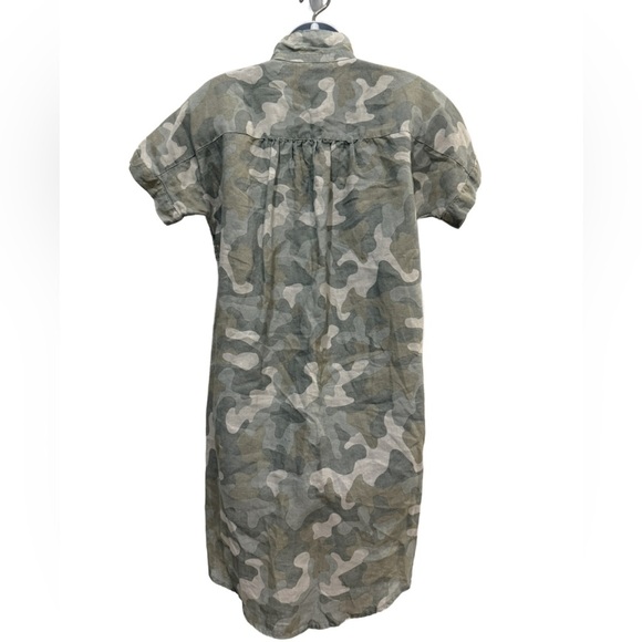 C&C California 100% Linen Green Camouflage Button Down Dress. XS - Picture 5 of 6